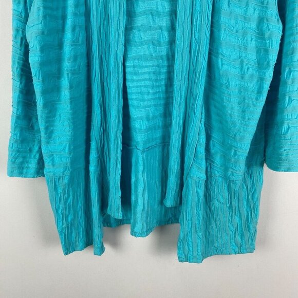 LULU B Teal Blue Textured Open Cardigan Sweater Size M 3/4 Sleeves - Picture 3 of 10